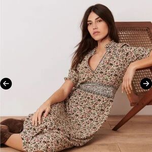 Bash Ba&sh Molly Print Midi Dress Peasant Style Floral Collared Size 2